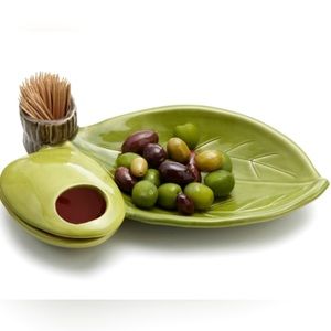 Elgen Arts Uncommon Goods Ceramic Leaf Design Olive Serving Dish
